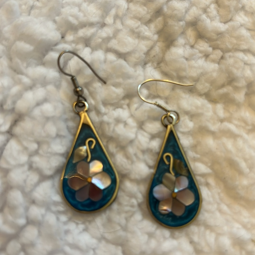 Drop Earrings, Silver, blue and silver